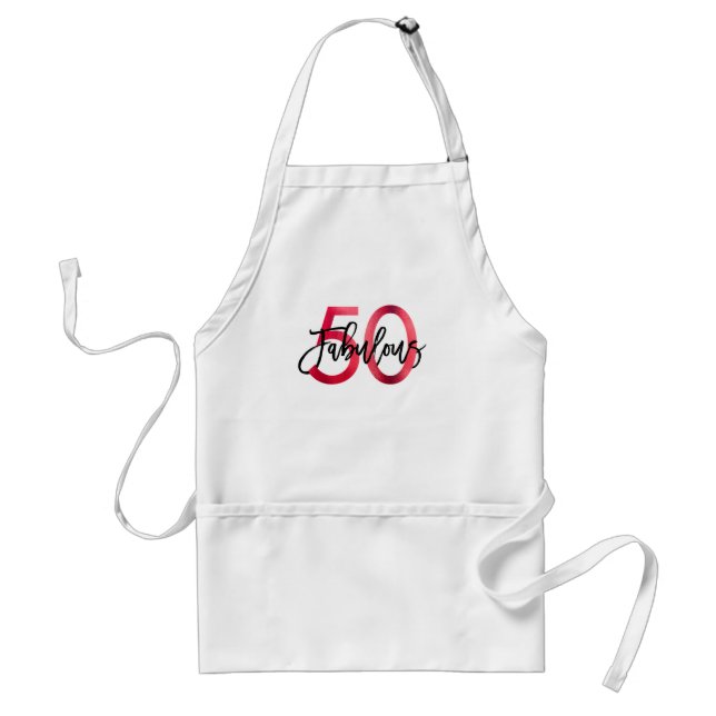 Fabulous 50th | Chic Red Fun Modern  Birthday Adult Apron (Front)