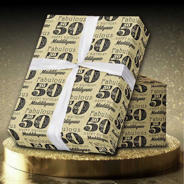 Fabulous 50th Gold Birthday  Wrapping Paper (Creator Uploaded)