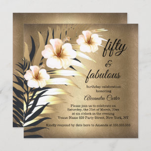 Fabulous 50th gold Brown Beige Black Floral party Invitation