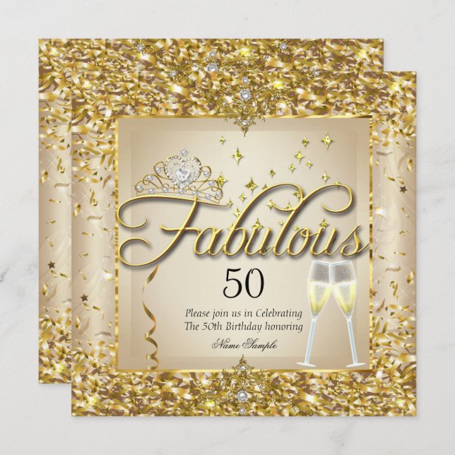 Fabulous 50th Gold Champagne Birthday Party Invitation (Front/Back)