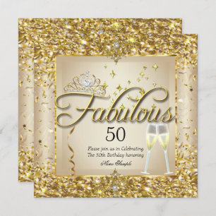 Fabulous 50th Gold Champagne Birthday Party Invitation