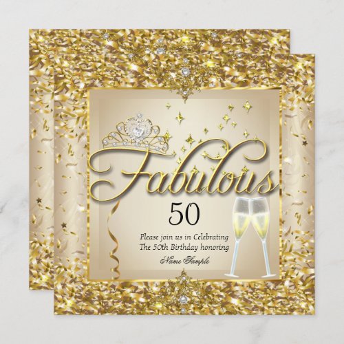 Fabulous 50th Gold Champagne Birthday Party Invitation