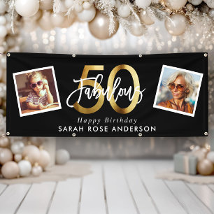 Fabulous 50th Happy Birthday Photo Black Gold Banner