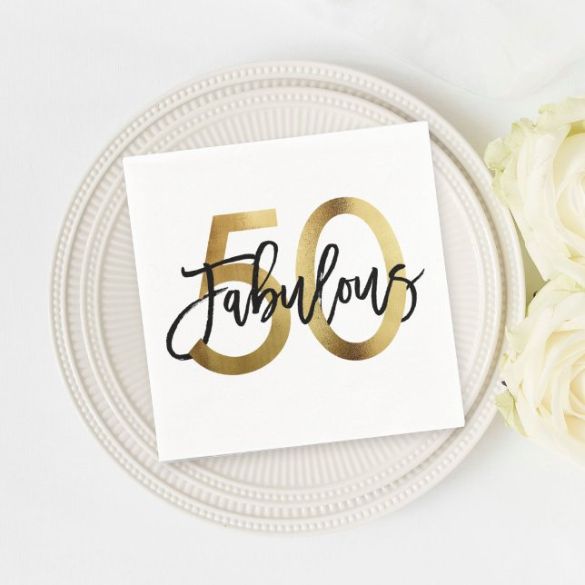 Fabulous 50th | Modern Elegant Chic Gold Birthday Napkins (Creator Uploaded)