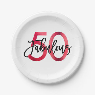 Fabulous 50th Modern Elegant Chic Red Birthday Paper Plates