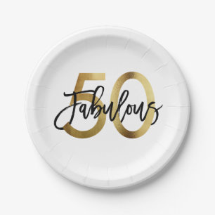 Fabulous 50th   Modern Elegant Gold Birthday Paper Plates