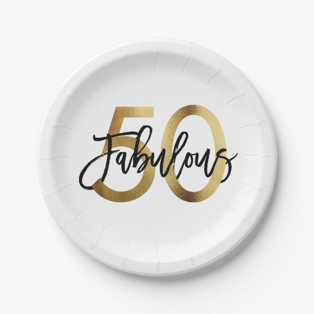 Fabulous 50th | Modern Elegant Gold Birthday Paper Plates (Front)