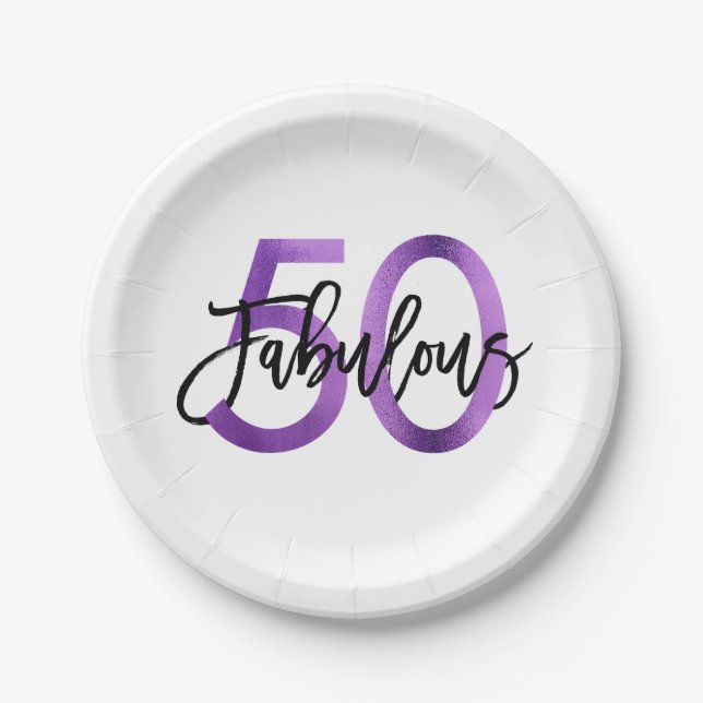 Fabulous 50th | Modern Elegant Purple Birthday Paper Plates (Front)