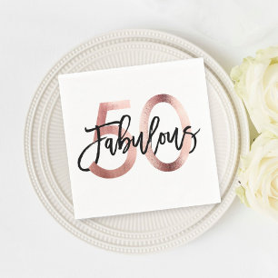 Fabulous 50th Modern Elegant Rose Gold Birthday Napkins