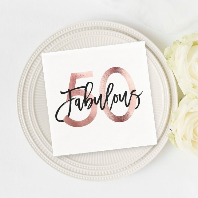 Fabulous 50th | Modern Elegant Rose Gold Birthday Napkins (Creator Uploaded)