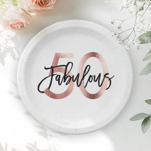 Fabulous 50th Modern Elegant Rose Gold Birthday Paper Plates