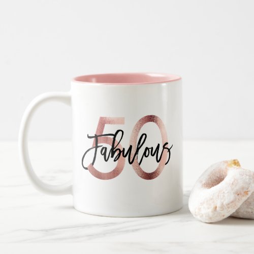 Fabulous 50th  Modern Elegant Rose Gold Birthday Two_Tone Coffee Mug