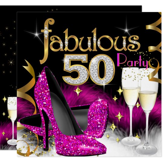 Fabulous 50th Party Glitter Hot Pink Champagne Card | Zazzle.com