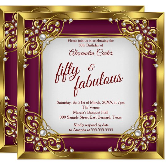 Fabulous 50th Photo Burgundy Red Gold Party Invitation Zazzle Com