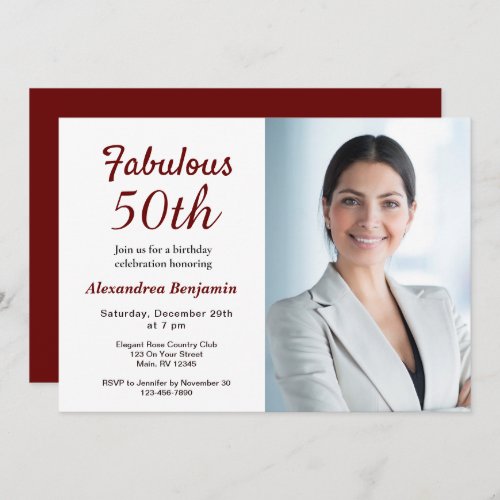 Fabulous 50th Photo Red Birthday Party Invitation