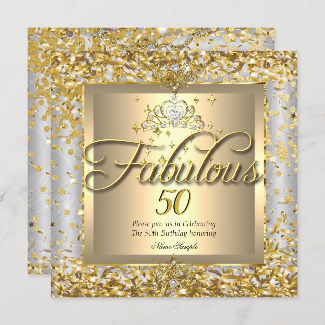 Fabulous 50th Princess Gold Silver Gray Party Invitation (Front/Back)
