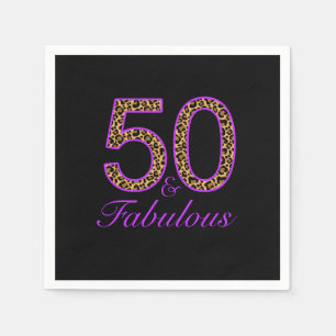 Fabulous 50th Purple Black Leopard Birthday Paper Napkins