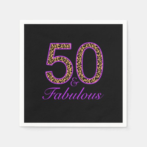 Fabulous 50th Purple Black Leopard Birthday Paper Napkins