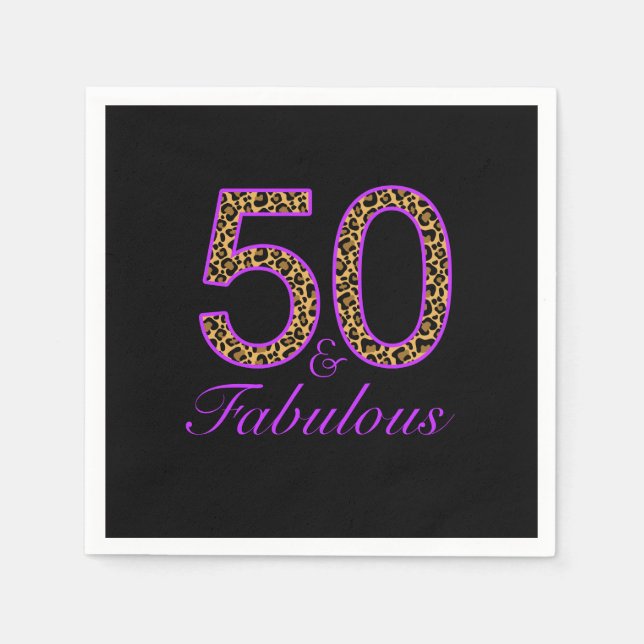 Fabulous 50th Purple Black Leopard Birthday Paper Napkins (Front)