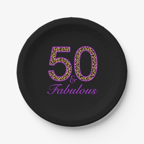 Fabulous 50th Purple Black Leopard Birthday Paper Plates