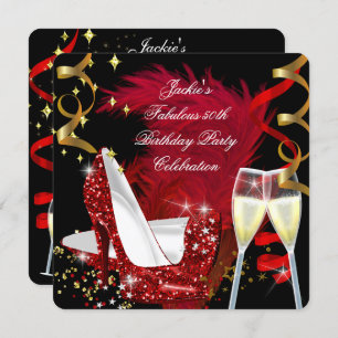 Fabulous 50th Red Glitter High Heel Birthday Party Invitation