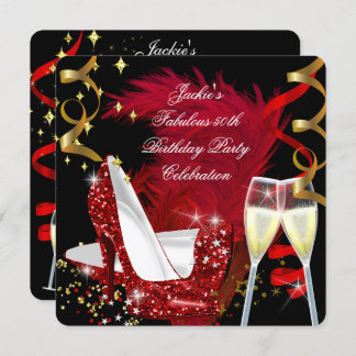 Fabulous 50th Red Glitter High Heel Birthday Party Invitation