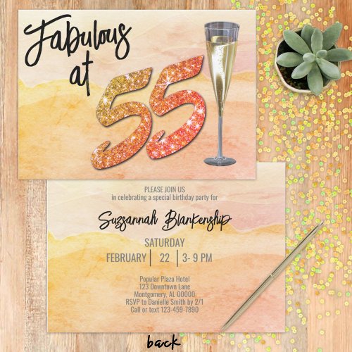 Fabulous 55 Party Manhattan Watercolor Background Invitation