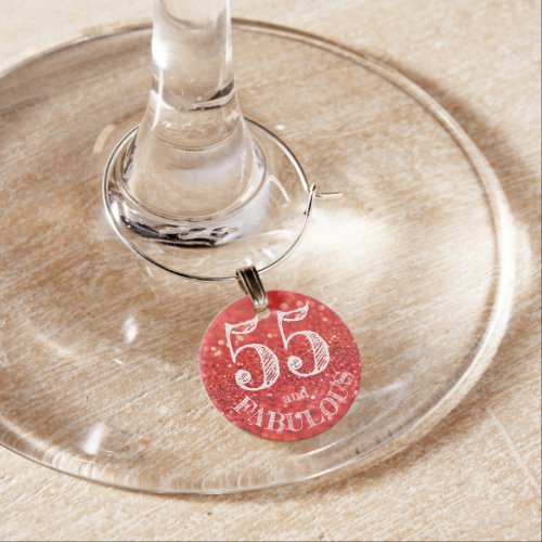 Fabulous 55th Birthday Gold Glitter Sparkle Wine Charm