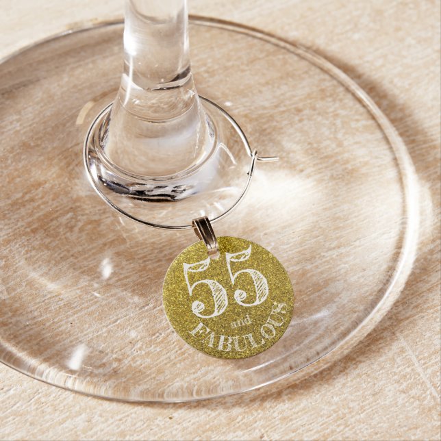 Fabulous 55th Birthday Gold Glitter Sparkle Wine Charm (In Situ)