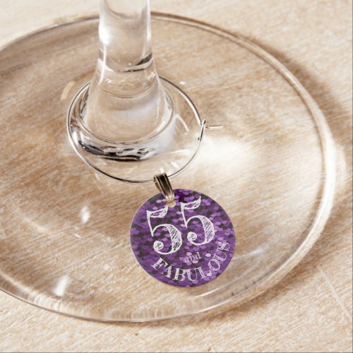 Fabulous 55th Birthday Purple Glitter Sequins Wine Charm