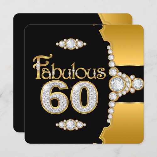 Fabulous 60 60th Birthday Gold Black Diamond Invitation