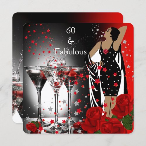 Fabulous 60 60th Birthday Party Red Roses Martini Invitation