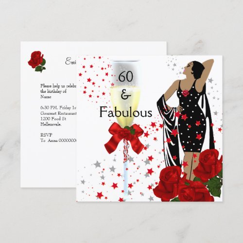 Fabulous 60 60th Birthday Party Red Roses White Personalized Announcements