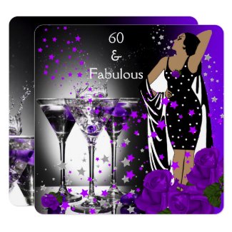 Fabulous 60 60th Birthday Purple Roses Martini Invitation