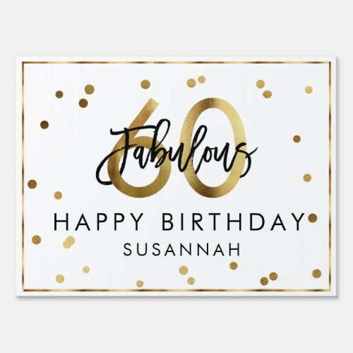 Fabulous 60 Birthday Modern 60th Gold Chic Party Sign