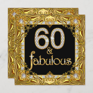 Fabulous 60 Gold Diamond Black 60th Birthday Party Invitation