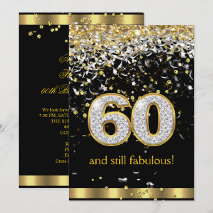 Fabulous 60 Gold Silver Streamers 60th Birthday B Invitation