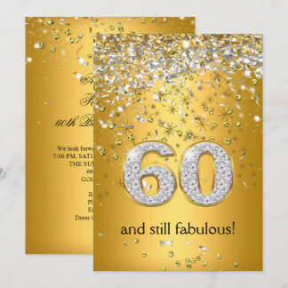 Fabulous 60 Gold Silver Streamers 60th Birthday Invitation