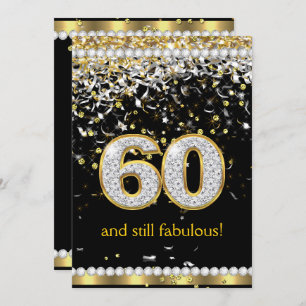 Fabulous 60 Gold Silver Streamers 60th Party Invitation