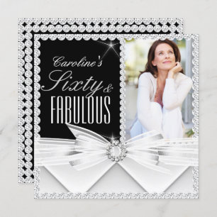 Fabulous 60 Photo Elegant Black White Birthday 2 Invitation