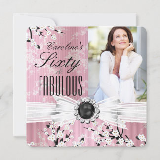 Fabulous 60 Photo Elegant Pink Blossom Birthday 2 Invitation