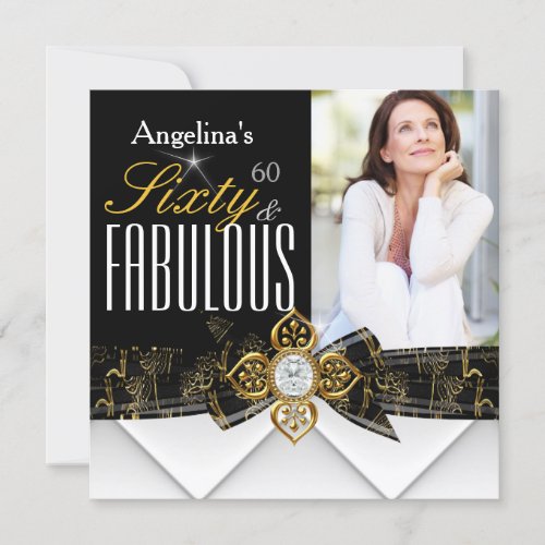 Fabulous 60 Photo Gold Elegant Modern Birthday Invitation