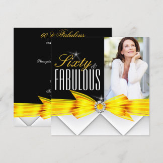Fabulous 60 Photo Yellow Elegant Modern Birthday 2 Invitation