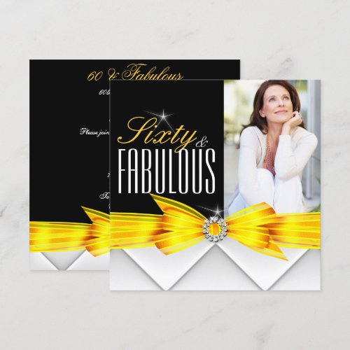 Fabulous 60 Photo Yellow Elegant Modern Birthday 2 5.25x5.25 Square Paper Invitation ...