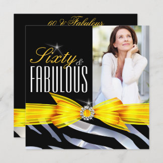 Fabulous 60 Photo Yellow Zebra Black Birthday Invitation