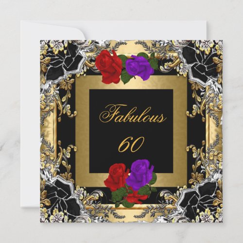 Fabulous 60 Purple Red Rose Gold Black Silver Invitation