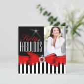 Fabulous 60 Red Black White Stripe Birthday Party Invitation (Standing Front)