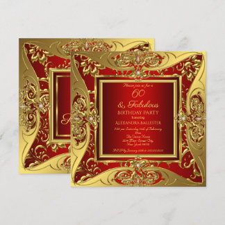 Fabulous 60 Red Gold Floral Birthday Party Invitation