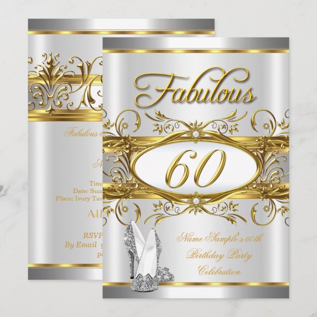 Fabulous 60th Birthday Gold Silver High Heels 60 Invitation (Front/Back)
