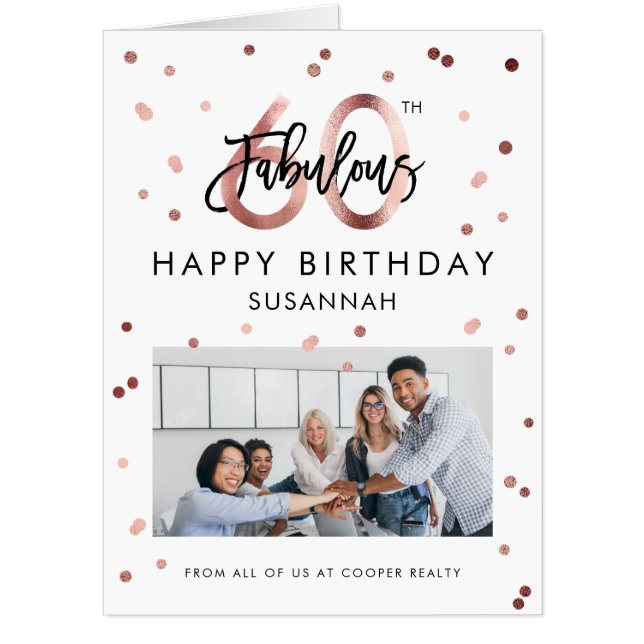 Fabulous 60th Birthday Rose Gold Chic Photo JUMBO Card (Front)
